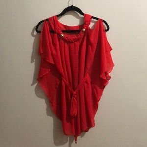 Semi sheer belted blouse